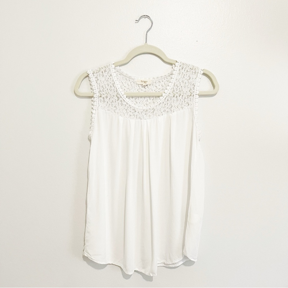 Navigata Women's Sleeveless Blouse Lace Detail Viscose White Size Medium M